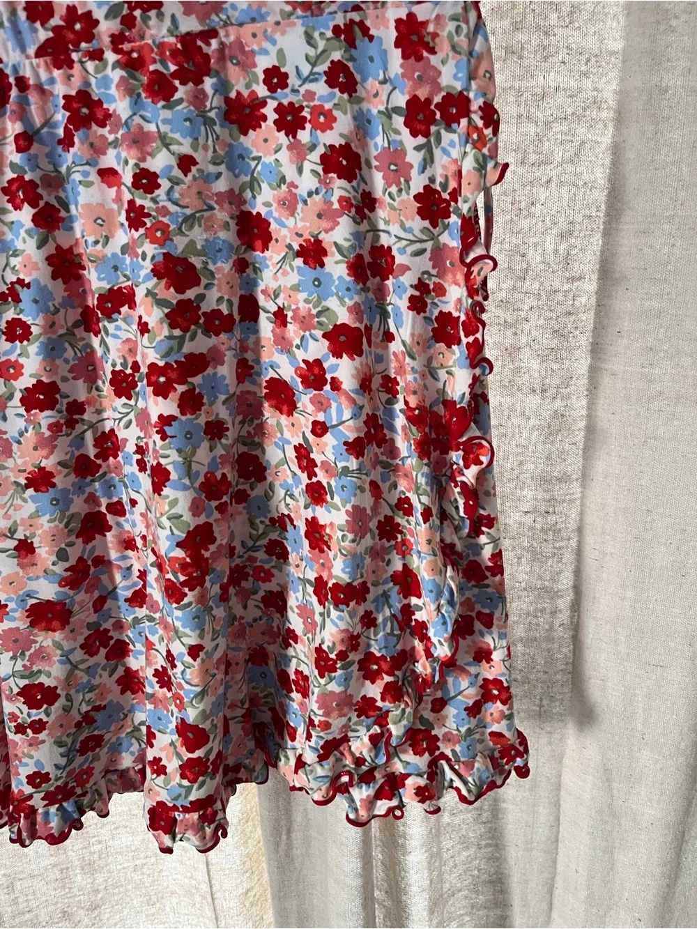 No Boundaries Red & Blue Floral Wrap Mini Dress - Picture 4 of 4